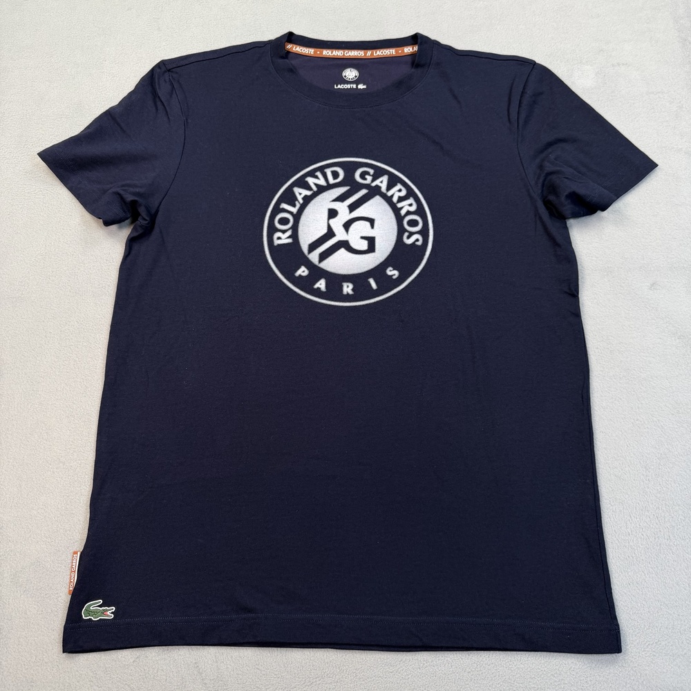 Lacoste Roland Garros Shirt Mens Medium Blue Ultra Dry Tennis Logo Graphic Tee